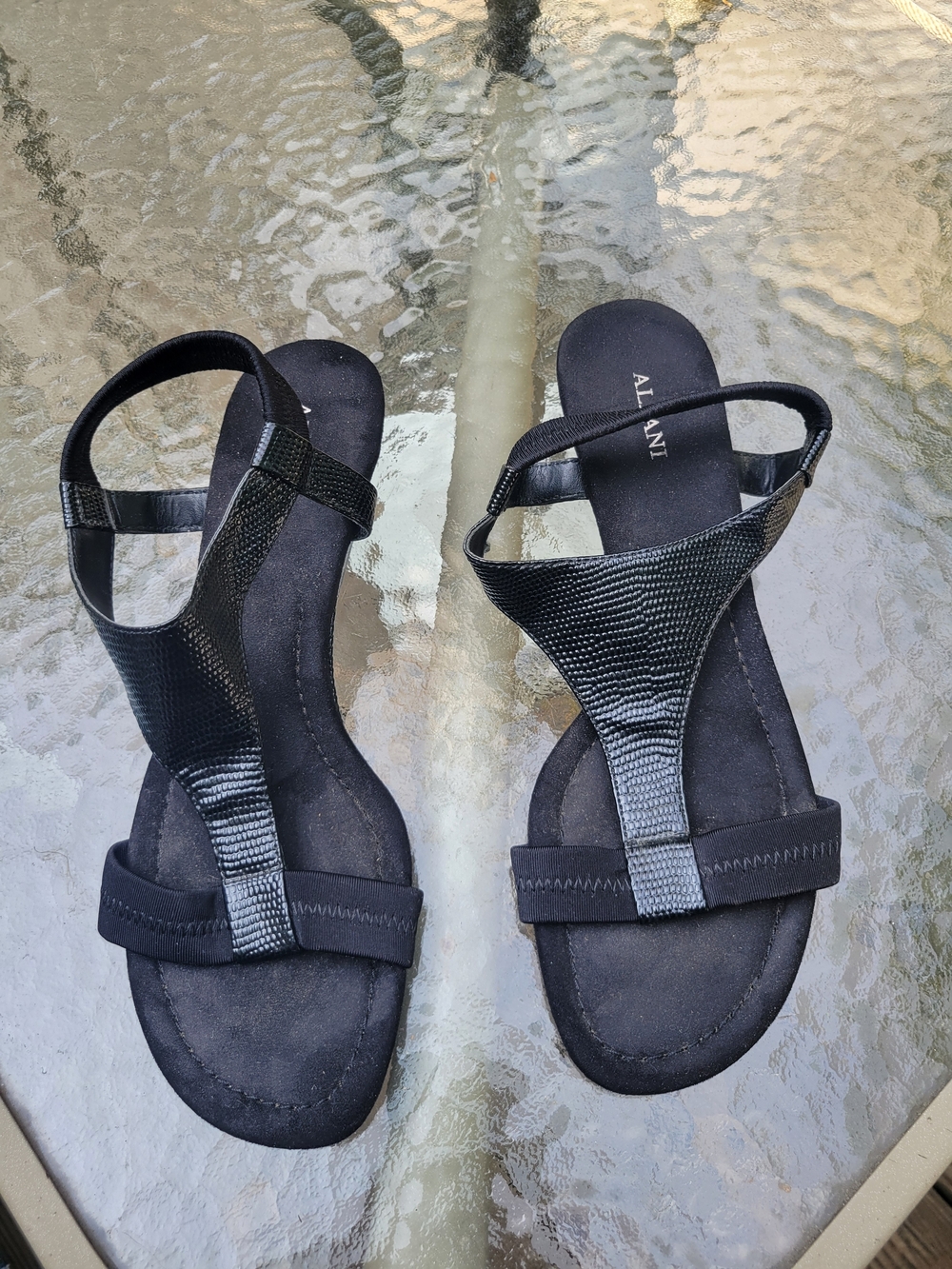 Alfani Black Panent T-Strap Women's Sandals